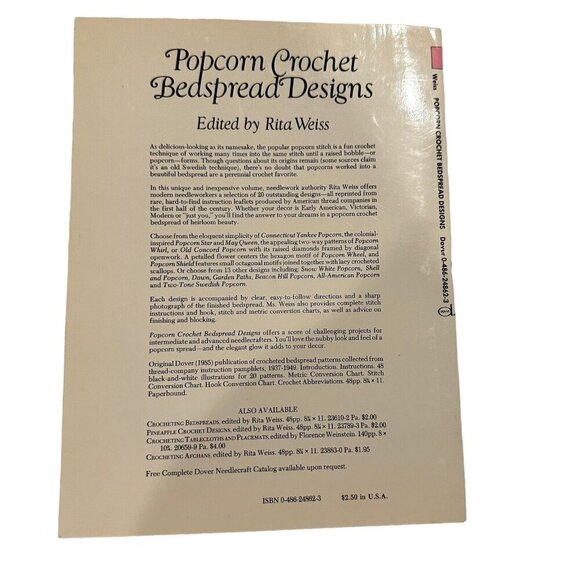 POPCORN CROCHET BEDSPREAD DESIGNS DOVER NEEDLEWORK By Rita Weiss Very Good Read - Picture 8 of 13